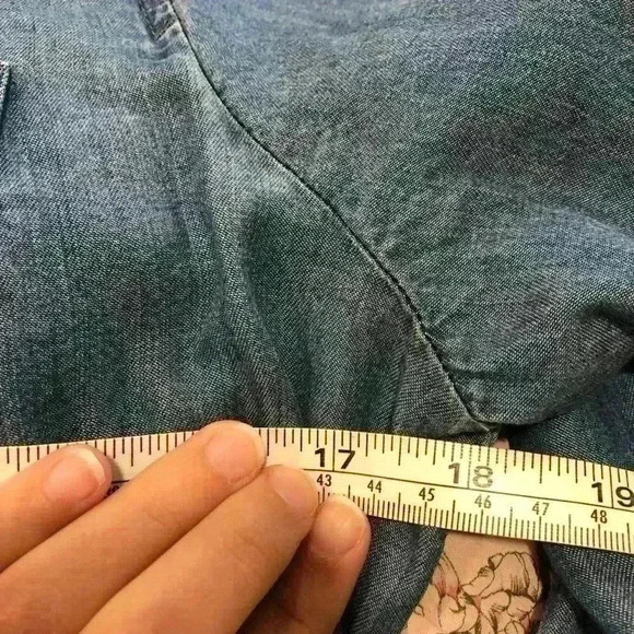 J Jill Denim Chambray Long Adjustable Sleeve Button Up Shirt Dress Medium Petite - Picture 9 of 10